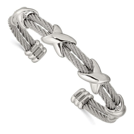 Stainless Steel Polished Cable Cuff Bangle ,