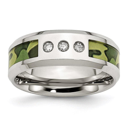 Stainless Steel Polished Camouflage Diamond Band ,