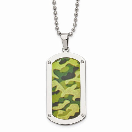 Stainless Steel Polished Camouflage Dog Tag Necklace ,