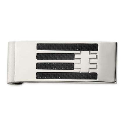 Stainless Steel Polished Carbon Fiber Inlay Money Clip ,