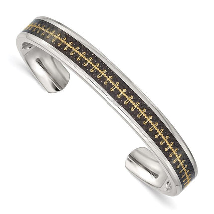 Stainless Steel Polished Carbon Fiber Inlay/Yellow IP-plated Cross Bangle ,