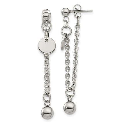 Stainless Steel Polished Chain Front and Back Post Dangle Earrings ,