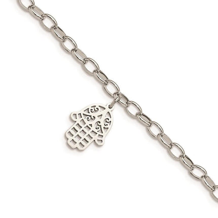 Stainless Steel Polished Chamseh/Hamsa 7in. Bracelet ,