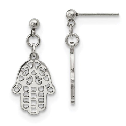 Stainless Steel Polished Chamseh/Hamsa Post Dangle Earrings ,