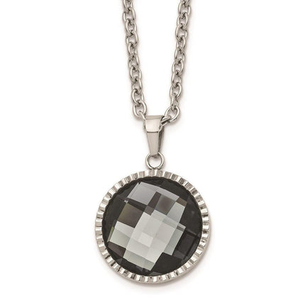 Stainless Steel Polished Charcoal Glass Necklace ,