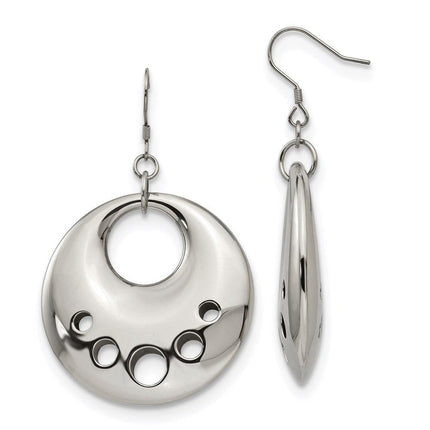 Stainless Steel Polished Circle Cut Out Dangle Earrings ,