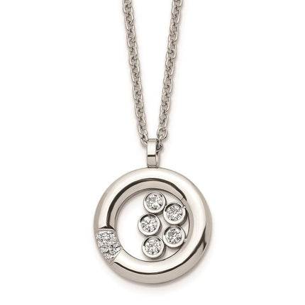 Stainless Steel Polished Circle CZ Necklace ,