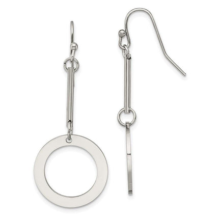 Stainless Steel Polished Circle Dangle Shepherd Hook Earrings ,