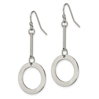Stainless Steel Polished Circle Dangle Shepherd Hook Earrings ,