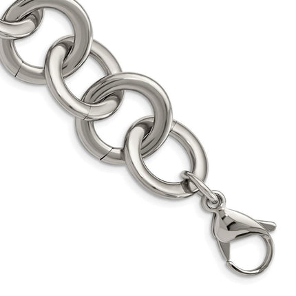 Stainless Steel Polished Circle Link 7.5 inch w/ 1inch ext Bracelet ,