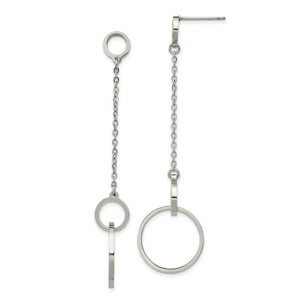 Stainless Steel Polished Circle Post Dangle Earrings ,