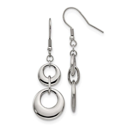 Stainless Steel Polished Circle Shepherd Hook Dangle Earrings ,