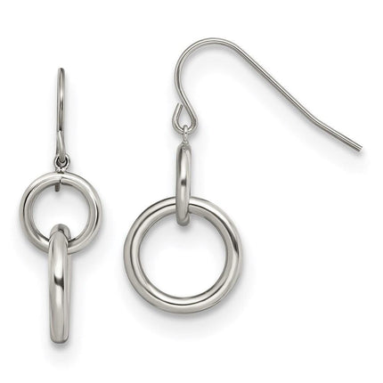Stainless Steel Polished Circle Shepherd Hook Earrings ,