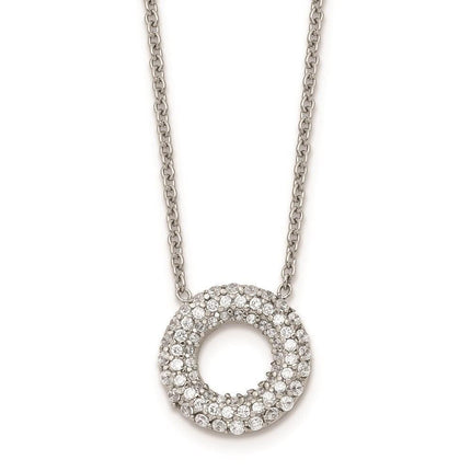 Stainless Steel Polished Circle with CZs Necklace ,