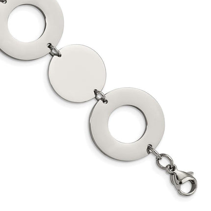 Stainless Steel Polished Circles 7.5in Bracelet ,