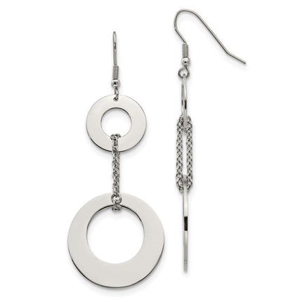 Stainless Steel Polished Circles Dangle Earrings ,