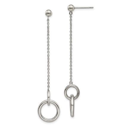 Stainless Steel Polished Circles Post Dangle Earrings ,