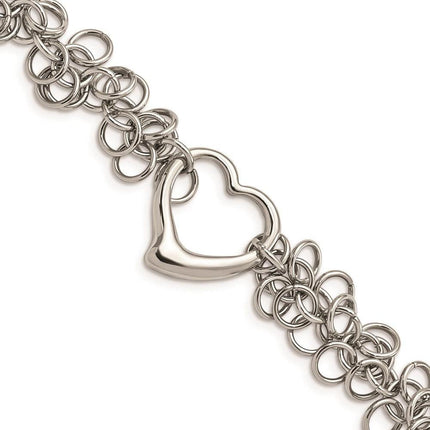 Stainless Steel Polished Circles w/Heart 7.5in Bracelet ,