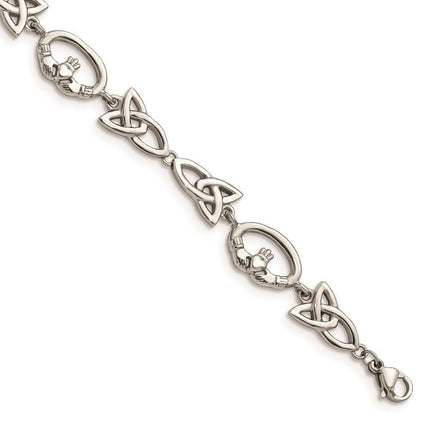 Stainless Steel Polished Claddagh and Trinity Knot Bracelet ,