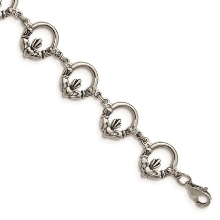 Stainless Steel Polished Claddagh Bracelet ,
