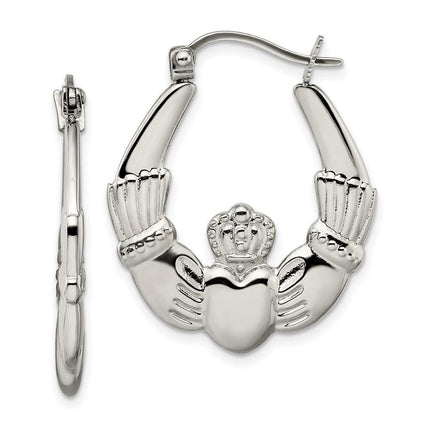 Stainless Steel Polished Claddagh Hoop Earrings ,