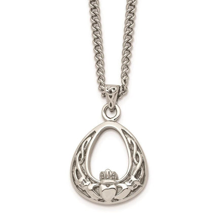 Stainless Steel Polished Claddagh Necklace ,