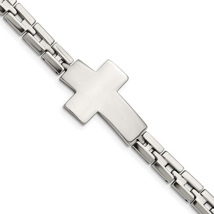 Stainless Steel Polished Cross 8in Link Bracelet ,