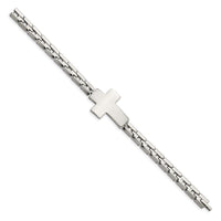 Stainless Steel Polished Cross 8in Link Bracelet ,