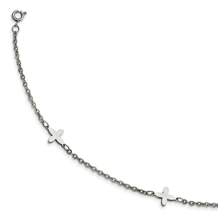 Stainless Steel Polished Cross Charms with 1in extension Anklet ,