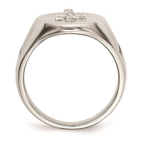 Stainless Steel Polished Cross CZ Signet Ring ,