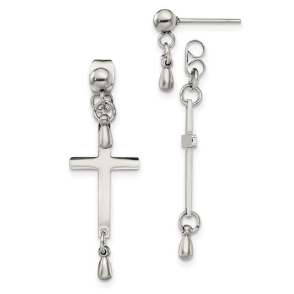 Stainless Steel Polished Cross Dangle Front and Back Post Earrings ,
