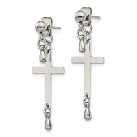 Stainless Steel Polished Cross Dangle Front and Back Post Earrings ,