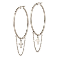 Stainless Steel Polished Cross Dangle Hoop Earrings ,