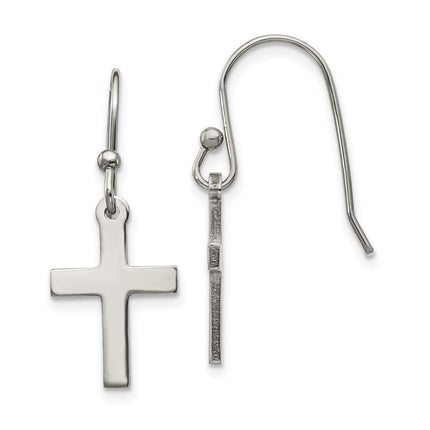 Stainless Steel Polished Cross Dangle Shepherd Hook Earrings ,