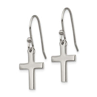 Stainless Steel Polished Cross Dangle Shepherd Hook Earrings ,