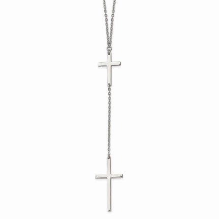 Stainless Steel Polished Cross Dangle Slip on Necklace ,