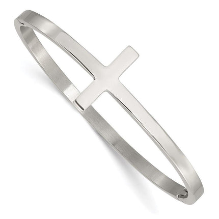Stainless Steel Polished Cross Hinged Bangle ,