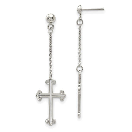 Stainless Steel Polished Cross Post Dangle Earrings ,