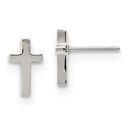 Stainless Steel Polished Cross Post Earrings ,