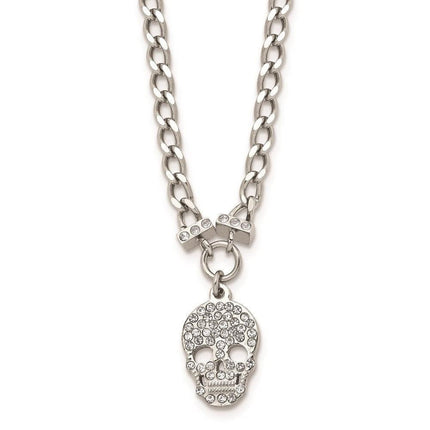 Stainless Steel Polished Crystal Skull Necklace ,