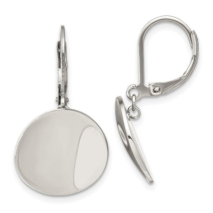 Stainless Steel Polished Curved Disk Leverback Dangle Earrings ,