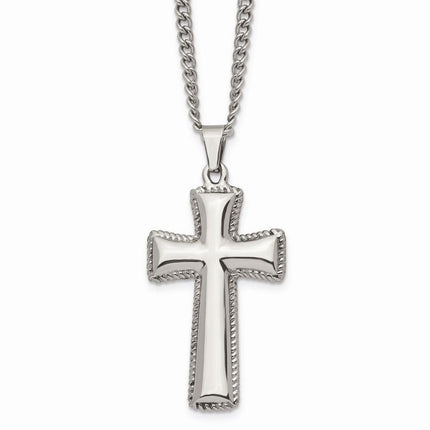 Stainless Steel Polished Cushion Cross Necklace ,