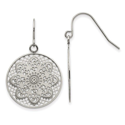 Stainless Steel Polished Cut-out Flower Shepherd Hook Earrings ,