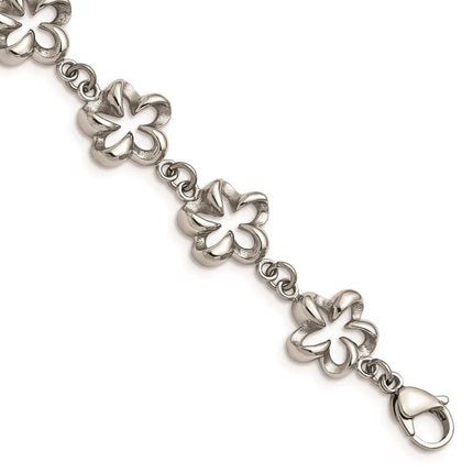 Stainless Steel Polished Cut-out Flowers 7.5in Bracelet ,
