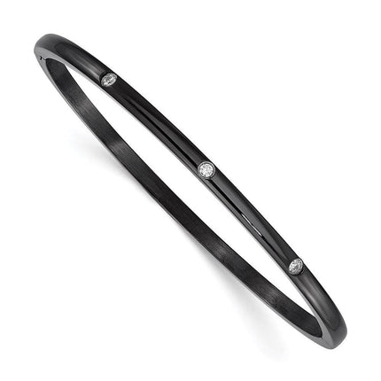 Stainless Steel Polished CZ Black IP-plated Bangle ,