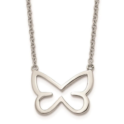 Stainless Steel Polished CZ Butterfly 2mm Necklace ,