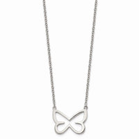 Stainless Steel Polished CZ Butterfly 2mm Necklace ,
