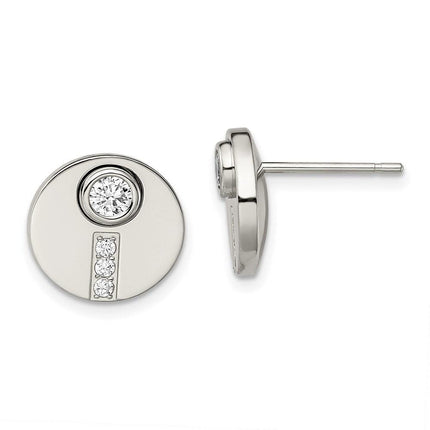 Stainless Steel Polished CZ Circle Post Earrings ,
