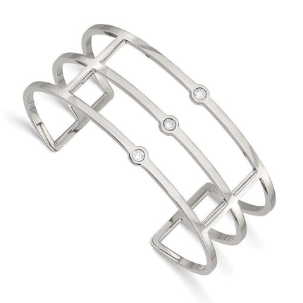 Stainless Steel Polished CZ Cuff Bangle ,