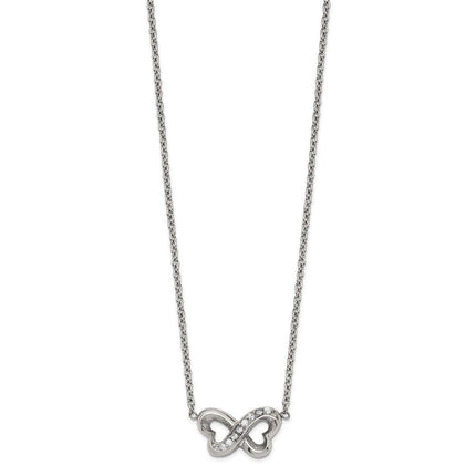 Stainless Steel Polished CZ Interlocking Hearts with 2in. Ext. Necklace ,